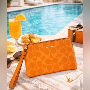Coach Signature Canvas Orange Wristlet | NWT | Gold Hardware | Summer Statement